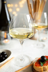 prosecco glass and bruschetta for a festive aperitif