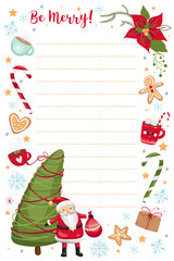 Christmas and New Year Planner, organizer template, wish list. Cute vector illustration EPS 10