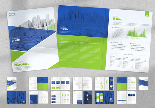 Brochure Layout with Green and Blue Accents