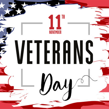 November 11, Veterans day. Honoring all who served. USA Flag in grunge style with text, patriotic background. Vector illustration template for banner