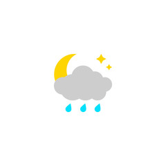 Weather icon, rain at night. Vector illustration.