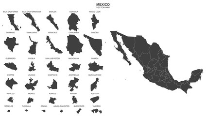 political map of Mexico isolated on white background