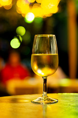Christmas sherry wine, dry or sweet jerez fortified wine in glasses and street lights, Jerez de la Frontera, Andalusia, Spain