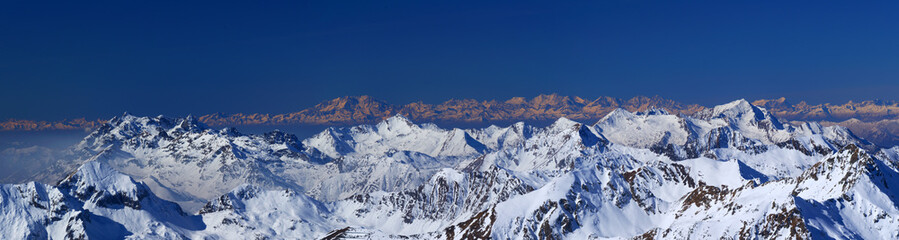 Obraz premium Wide panorama of the Alps - In the background the massif of Monte Rosa and the Swiss Alps