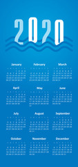 Vector calendar 2020 year. Week starts from Sunday