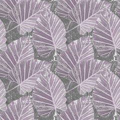 Seamless pattern of pale purple leaves on a gray background like a stone.