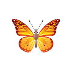 Butterfly icon. 3d realistic viceroy butterfly insect with beautiful orange color wings. Animal sign for logo design, poster, t-shirt print, banner. Vector illustration isolated on white background