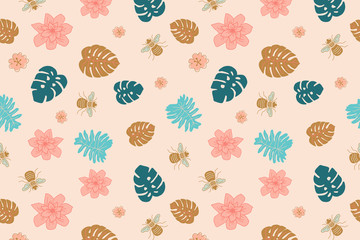 Colorful modern fall digital seamless pattern with bright cartoon objects. Modern flat style.