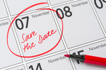 Save the Date written on a calendar - November 7