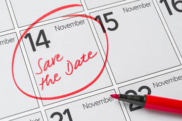Save the Date written on a calendar - November 14