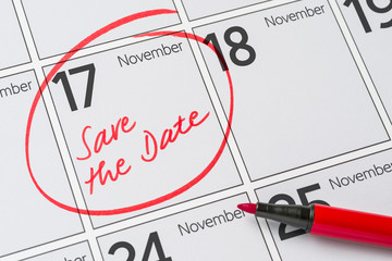 Save the Date written on a calendar - November 17