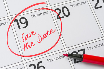 Save the Date written on a calendar - November 19