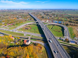Aerial view of the highway viaduct in Gdansk, Poland - obrazy, fototapety, plakaty