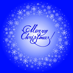 Vector set , illustration , card, poster , invitation design. Round garland from simple hand drawn white snowflakes and lettering 