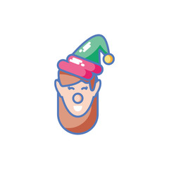 head of young woman with christmas hat in white background