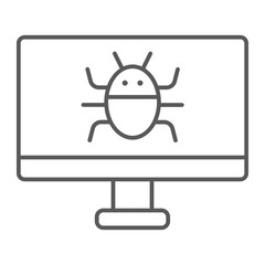 Computer virus thin line icon, technology and device, software bug sign, vector graphics, a linear pattern on a white background.