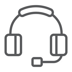 Headphones witn microphone line icon, technology and device, headset sign, vector graphics, a linear pattern on a white background.