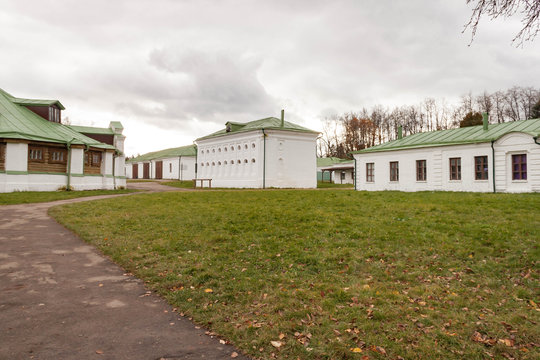 Russia, Moscow Region - October 13, 2019: Beautiful autumnal view of the manor Serednikovo in Firsanovka, Russia.