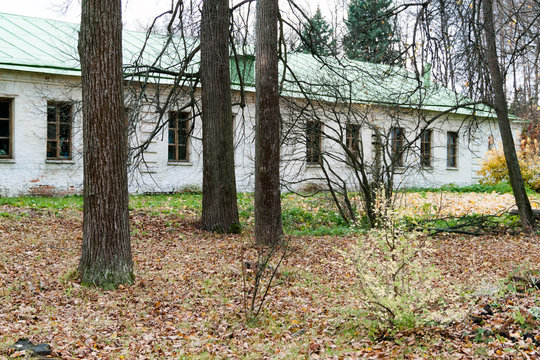 Russia, Moscow Region - October 13, 2019: Beautiful autumnal view of the manor Serednikovo in Firsanovka, Russia.