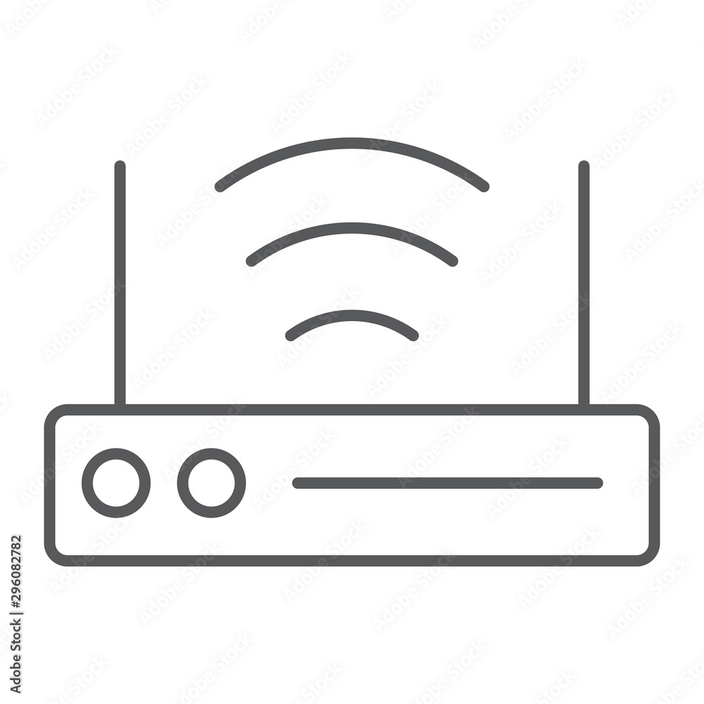 Fototapete Wifi router thin line icon, technology and device, wireless internet sign, vector graphics, a linear pattern on a white background.