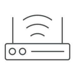Wifi router thin line icon, technology and device, wireless internet sign, vector graphics, a linear pattern on a white background.