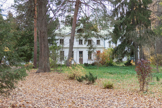 Russia, Moscow Region - October 13, 2019: Beautiful autumnal view of the manor Serednikovo in Firsanovka, Russia.