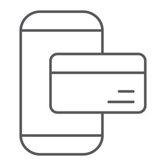 Phone payment thin line icon, technology and money, mobile payment sign, vector graphics, a linear pattern on a white background.