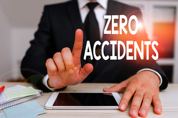 Text sign showing Zero Accidents. Business photo showcasing important strategy for preventing workplace accidents