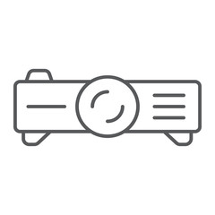 Projector thin line icon, technology and equipment, projection sign, vector graphics, a linear pattern on a white background.