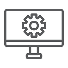 Computer settings line icon, technology and equipment, monitor with gear sign, vector graphics, a linear pattern on a white background.