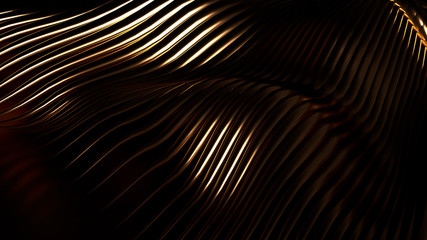 Luxury golden metal background with lines. 3d illustration, 3d rendering.