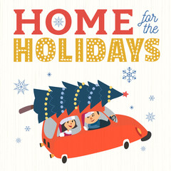 Naklejka premium Home for the holidays fancy quote retro poster