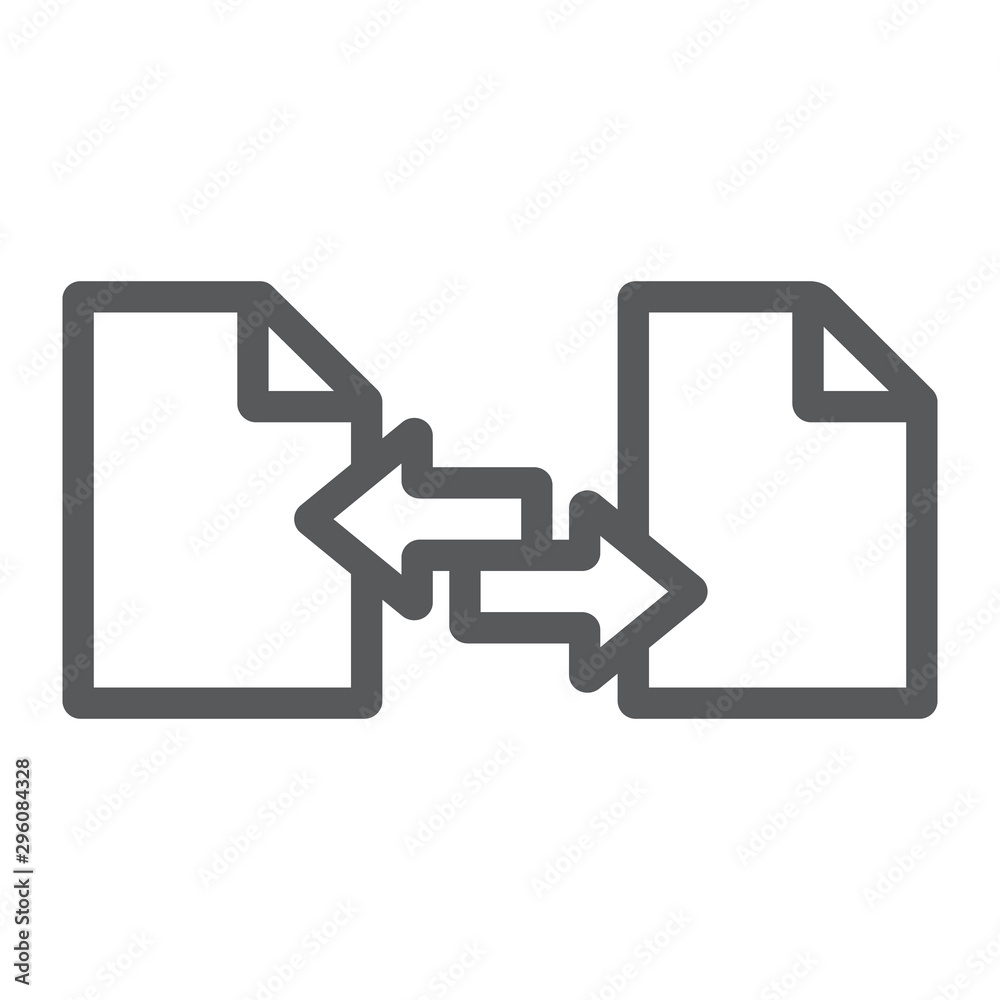 Poster file sharing line icon, document and computer, file sending sign, vector graphics, a linear pattern 