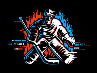 Ice Hockey vector modern creative poster, t-shirt print design with glitch effect.