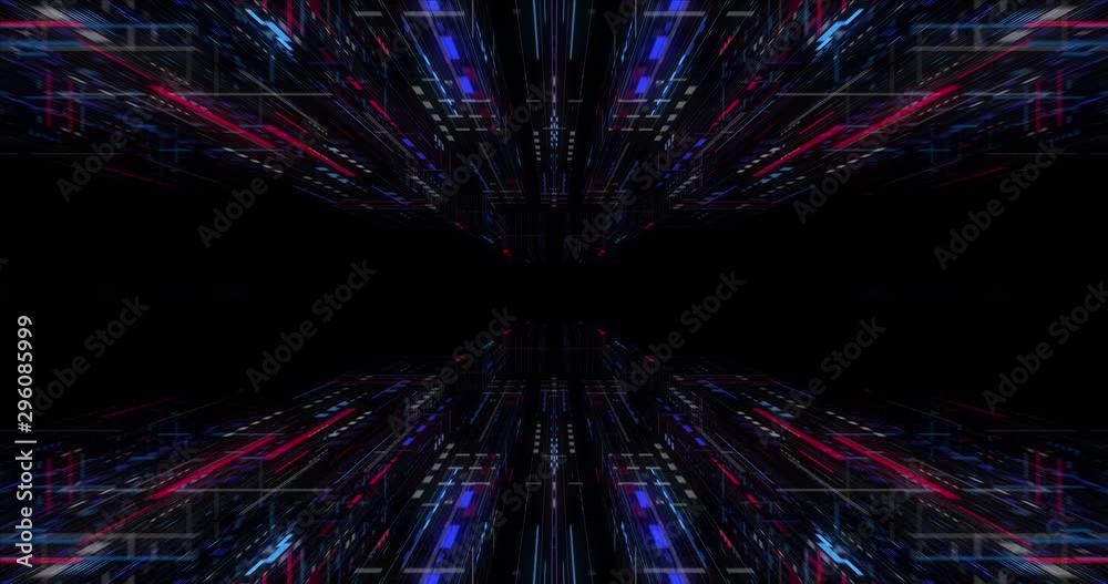 Poster seamless loop of abstract futuristic technological background, floating circuits, charts, digits ele