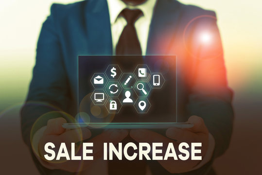 Handwriting text Sale Increase. Conceptual photo Average Sales Volume has Grown Boost Income from Leads