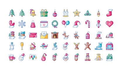 bundle of christmas with icons set