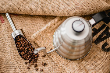 Coffee beans and kettle