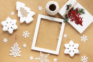 Christmas frame mock-up with snowflakes