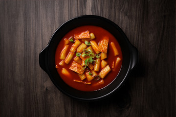 Delicious spicy tteokbokki in Korea. Korean traditional food.