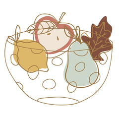 Flat modern drawing of fruit on isolated white background. Detailed manual work with bright colors.