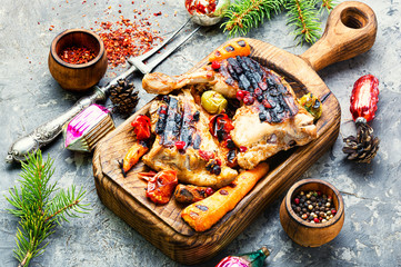 Roasted chicken legs with vegetables