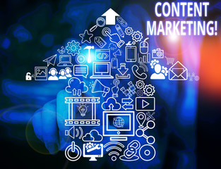 Conceptual hand writing showing Content Marketing. Concept meaning involves creation and sharing of...