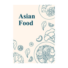 Asian traditional dishes. Hand drawn vector food. Sketch Asian menu banner.