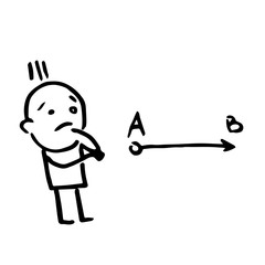 Obraz premium Stick man with problem face thinking of how to reach B point.