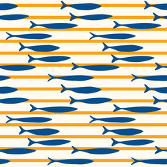 Sardines Fish Stripe Seamless Vector Pattern. Swimming Sea Animal for Lisbon St Anthony Portugese Food Festival. Graphic for Traditional Recipe Branding, Canned Seafood Packaging. Vector EPS10