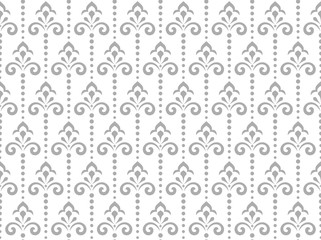 Flower geometric pattern. Seamless vector background. White and grey ornament. Ornament for fabric, wallpaper, packaging. Decorative print.