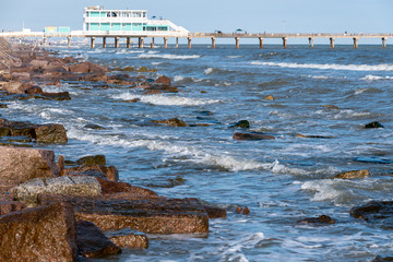 Pier at Galveston Seawall in Texas along the Ocean