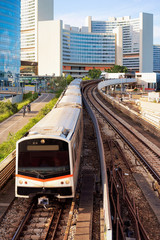 Naklejka premium Train at railway station in Donaustadt in Vienna