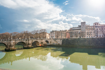 ROME, ITALY - January 17, 2019: Aelian Bridge or Pons Aelius ( Roman bridge ) in Rome, ITALY